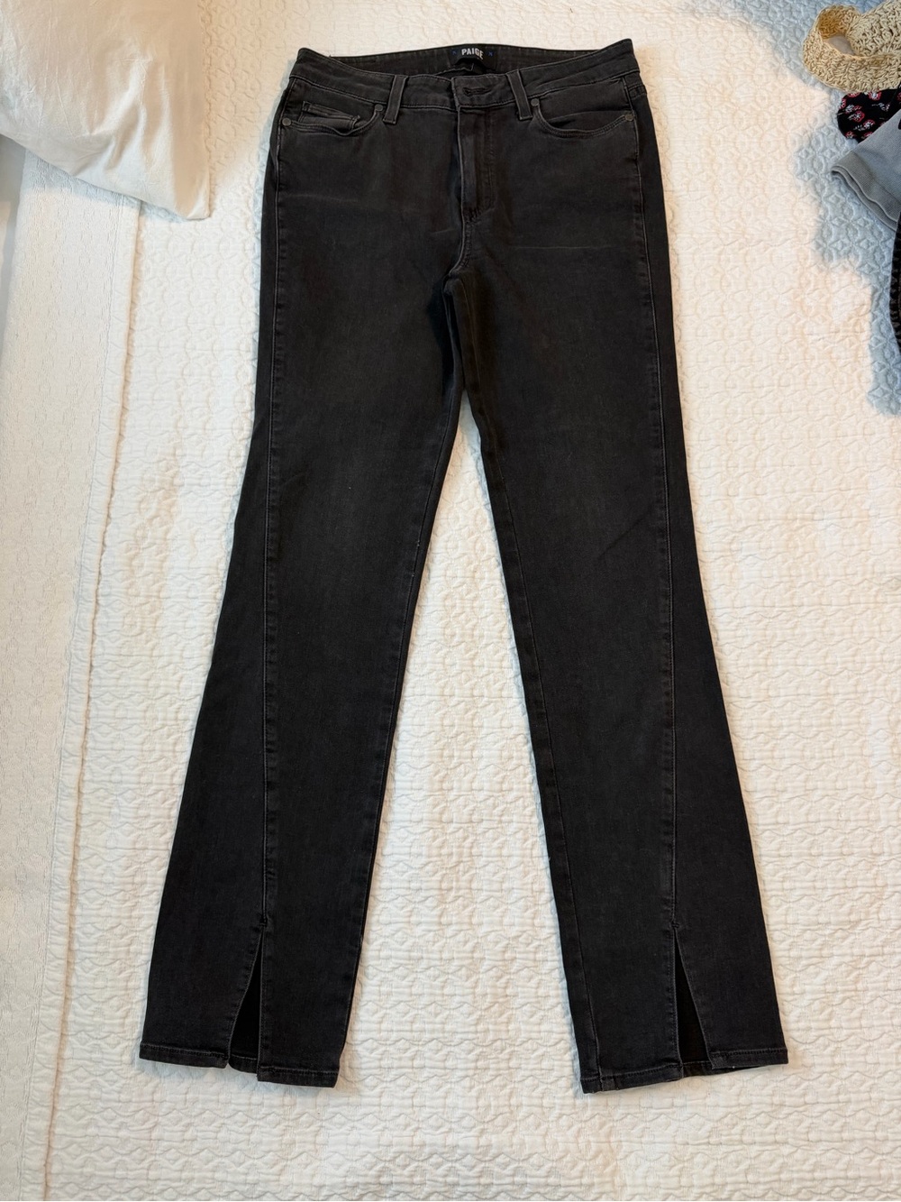 PAIGE Black Straight-Leg Jeans with Ankle Slit